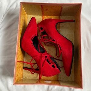 Jeffrey Campbell red suede lace-up pumps